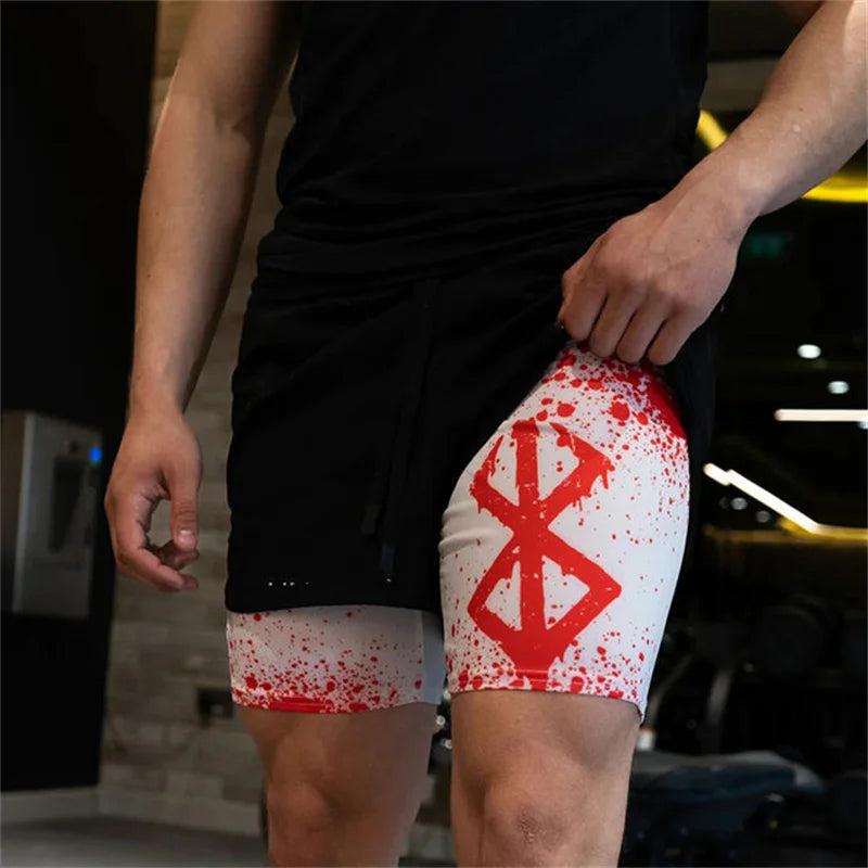 Gym Workout Running 2 in 1 Shorts for Men Stylish 3D Print Compression Shorts wih Pockets Summer Athletic Quick Dry Breathable