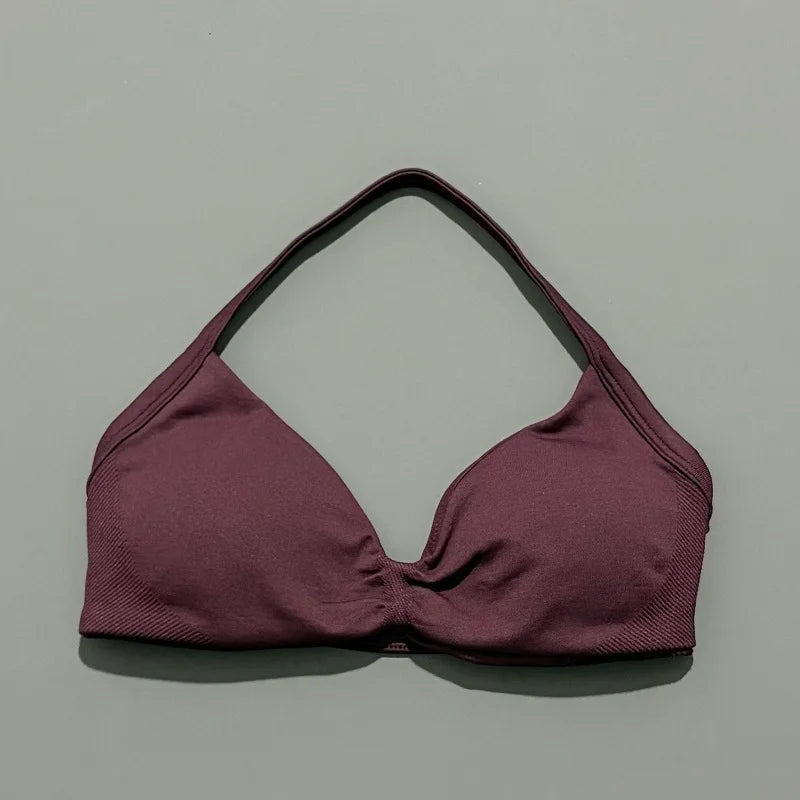 Sports Strappy Bra Yoga Underwear Women Gym Top Running Exercise Backless Bra High Support Active Wear Fitness Workout Halter - ATFH