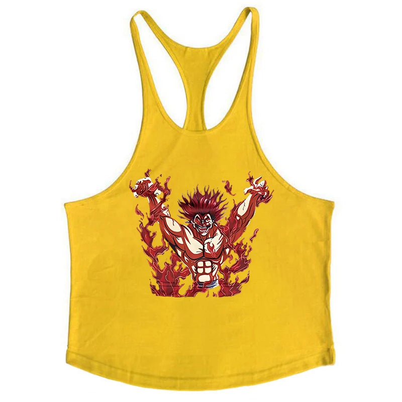 Anime Baki Hanma Print Stringer Tank Top for Men Y-Back Vest Muscle Training Undershirt Athletic Tops Gym Workout Bodybuilding
