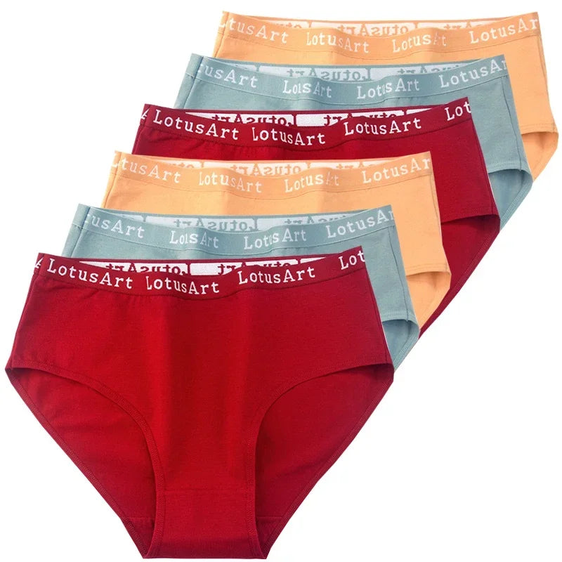6pcs Cotton Women Panties Lady Plus Size Underwear High Waist Briefs Breathable Solid Color Female Lingerie Shorts