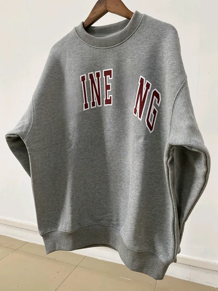 Women's sweatshirt for autumn and winter 2025, comfortable and casual round neck long sleeved gray warm pure cotton sportswear - ATFH