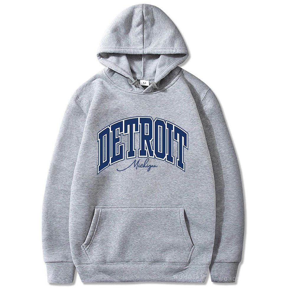 American Retro DETROIT Letter Print Hoodies For Men Women Harajuku Pullover Clothes Hip Hop Y2k Long Sleeve Pullover Sweatshirts - ATFH