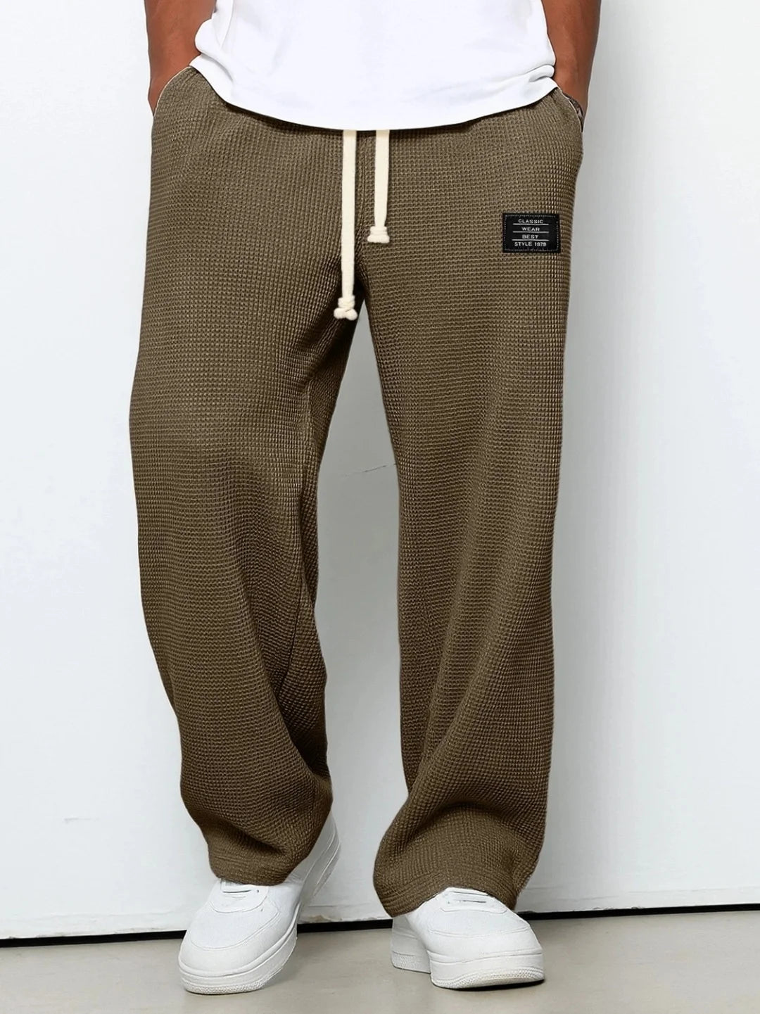 Men's spring-summer trendy brand loose-fitting stretchy straight-leg sweatpants. Waffle fabric. Micro-bouncy sporty casual pants