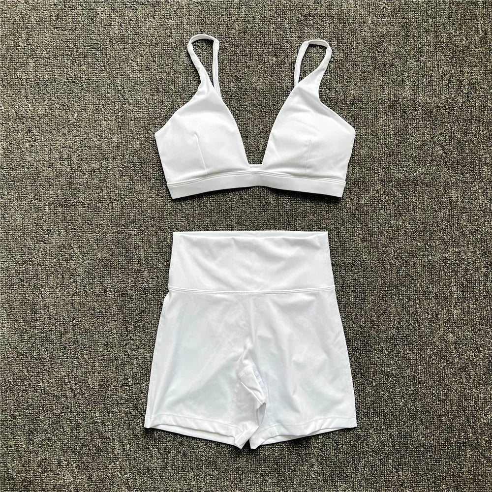 1/2PCS Contour Crop Sport Bra Women Yoga Sets Workout Gym Scrunch High Waist Fitness Push Up Shorts Running Avtive Suits XP187 - ATFH