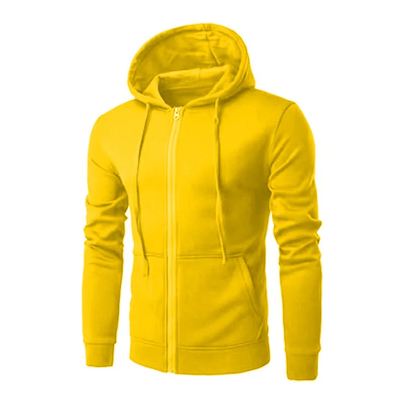 Men's Solid Color Hooded Hoodie Zip Up Cardigan Sweatshirt Casual Streetwear Tracksuit for Spring Autumn Male - ATFH