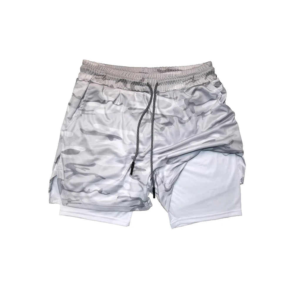 Men's Double Layer Fitness Shorts Men Gym Training 2 in 1 Sports Quick Dry Workout Jogging Deck Summer