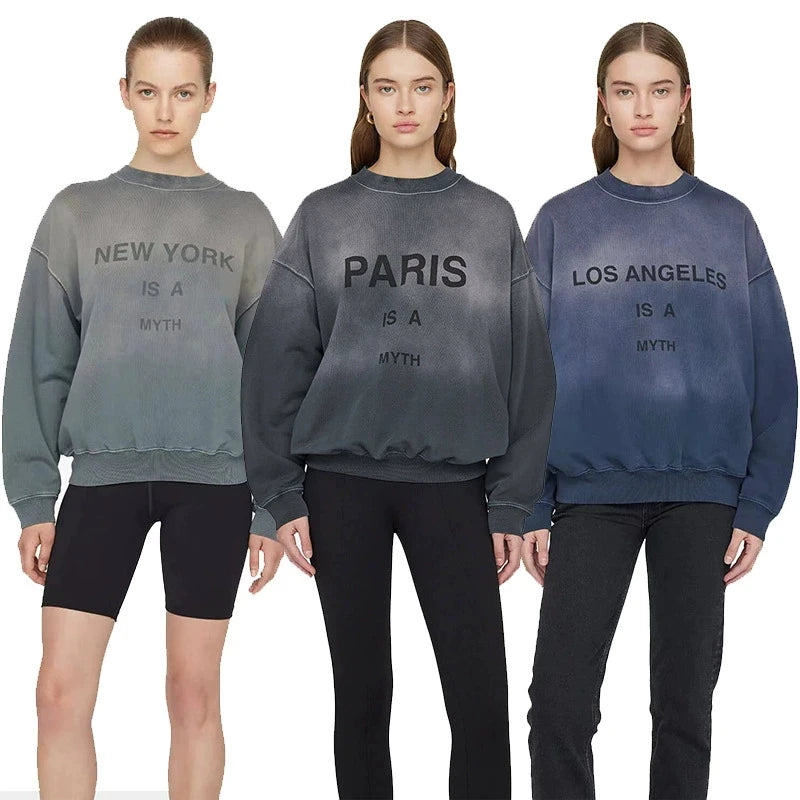 New North America Style Women Sweatshirt Paris Round Neck long Sleeve Spring Autumn Sweatshirt Female New 100% Cotton Women Tops - ATFH