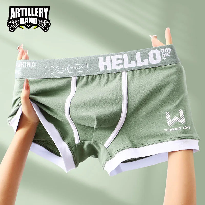 Men Cotton Boxer Shorts Panties Underwear Breathable Soft Letter Belt Men Boxer Fashion Sports Mid-waist Four Corner Pants