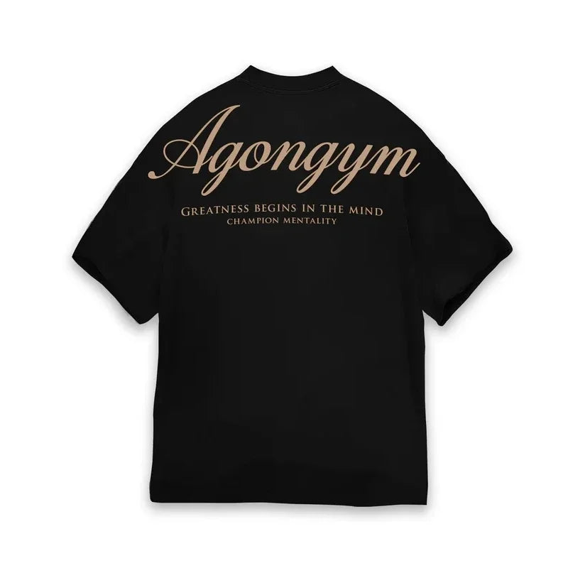 AGONGYM Oversized Loose Summer T-Shirts Short Sleeve Sport Shirts Gym Bodybuilding Fitness Mens Workout Casual Clothing
