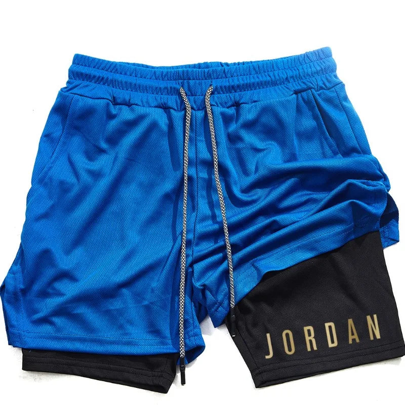 Men's double-layer sports shorts, sports shorts suitable for both running and training.