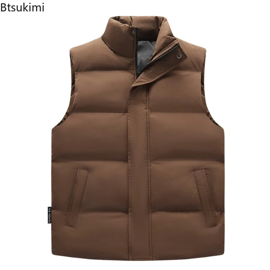 2026 Winter New Down Cotton Vest for Men Solid Color Stand Collar Versatile Sleeveless Vest Cold Resistant Warm Cotton Waistcoat
