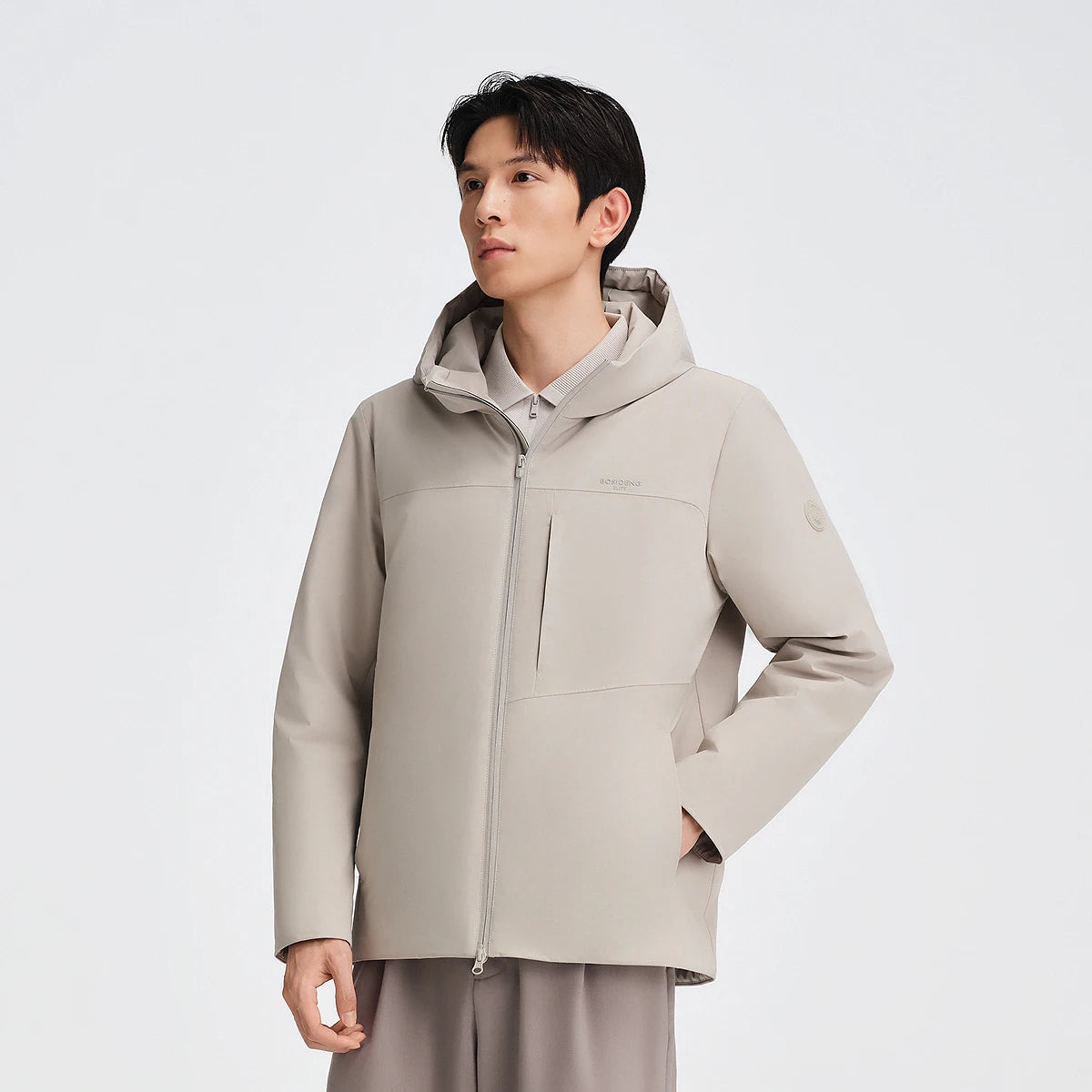 BOSIDENG Men's Hooded Goose Down Jacket 90% 700FP Water Resistant Casual Puffer Coat, Slim Fit Business Style