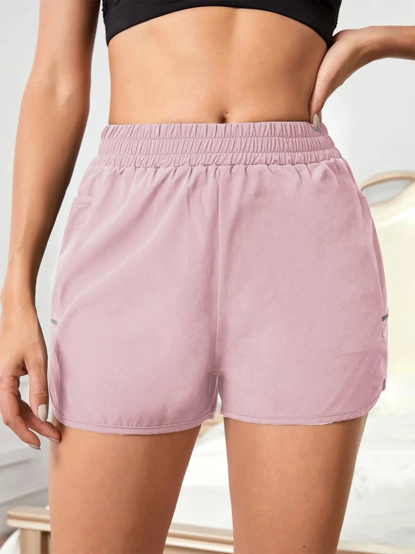Women's new shorts with mobile phone pocket, elastic waist, sports belt, reflective strips, casual fashion sports shorts Tahsi Fashion House