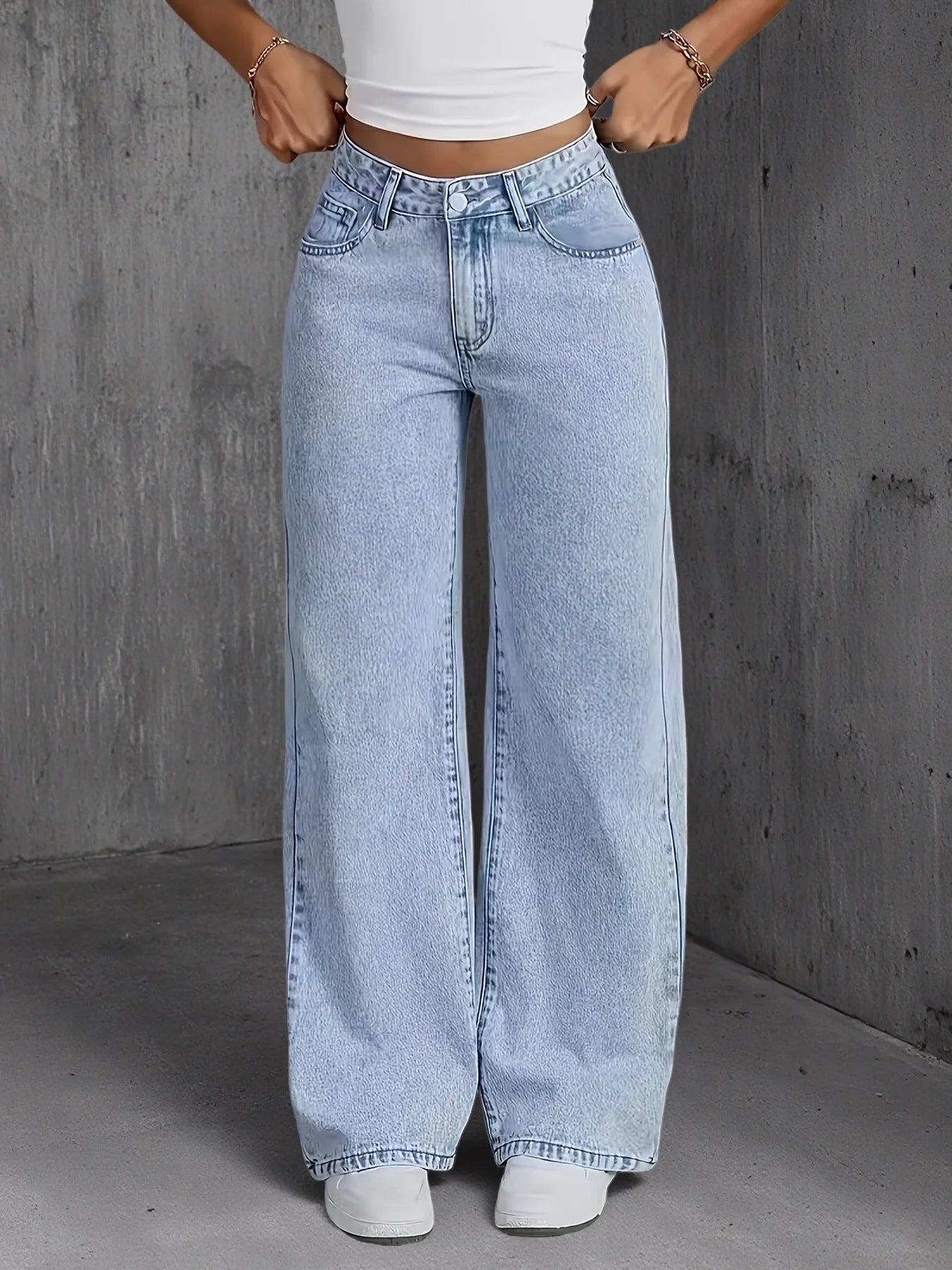 Jeans For Woman Y2k Clothes Light Blue Wide Leg Denim Pants Loose Fashion Simple Stretch Free Four Seasons Popular Casual ATFH