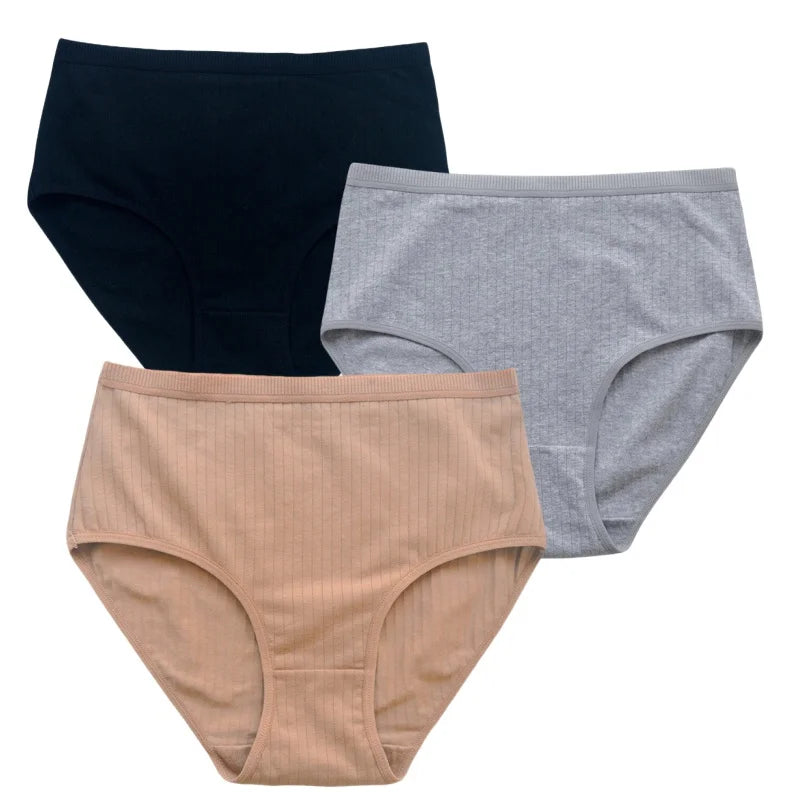 3Pcs/Set Women High Waist Panties Cotton Briefs Tummy Control Underwear Sexy Lingerie Breathable Full-Coverage Underpants S-XXL