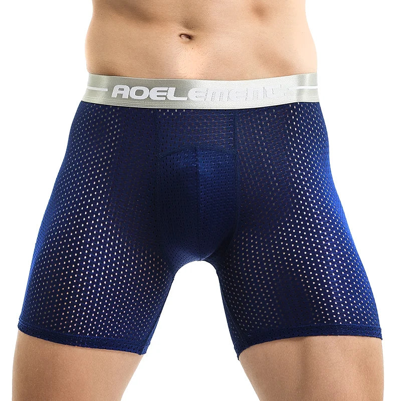 5-Pack of Ice Mesh Sports Underwear for Men, Anti-Wear Leg Running, Five-Point Extended Fitness Anti-Wear Crotch Extended Boxer