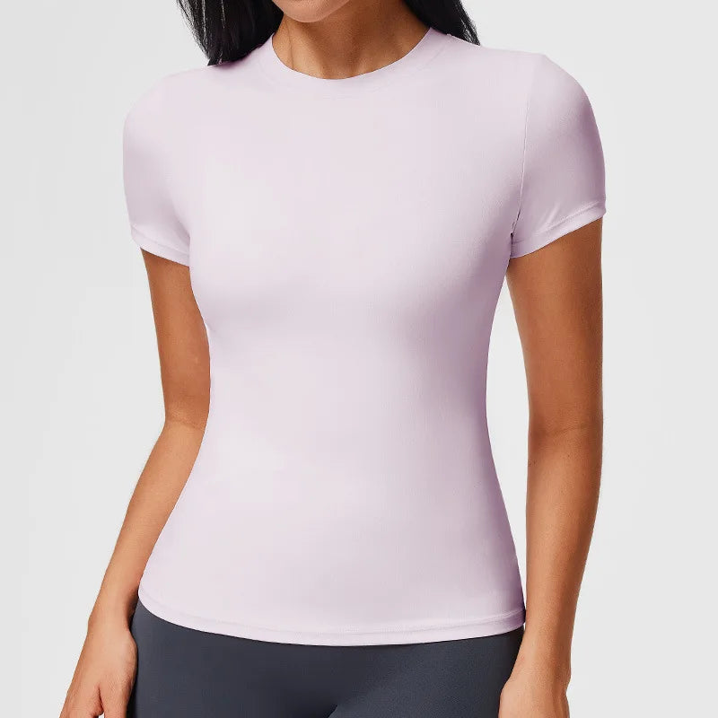 Women's Slim Fit Quick-Dry Sports Top Barely-There Feel Fitness Shirt for Running Yoga Short Sleeve Casual Cross-Border - ATFH