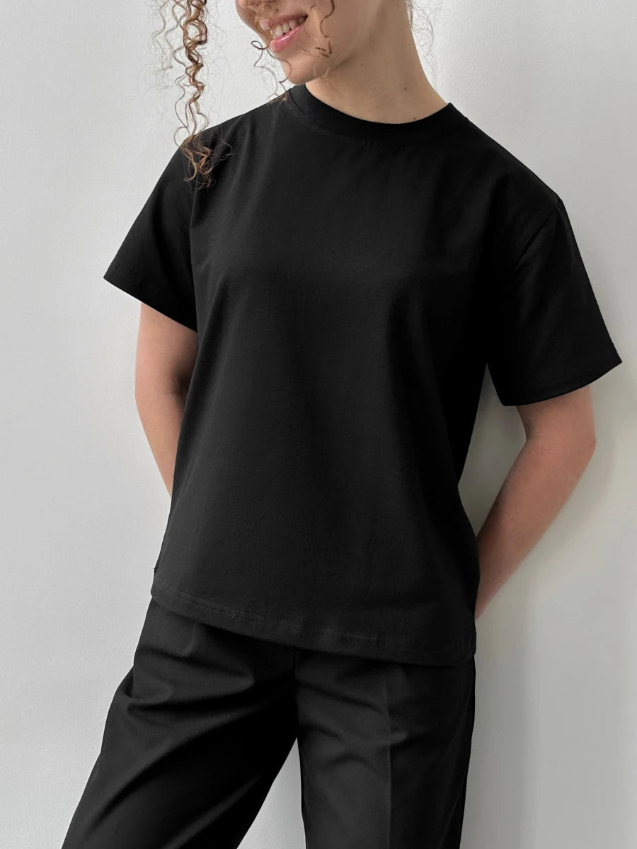 Hirsionsan Basic Cotton T Shirt Women 2026 Summer New Loose Solid Tees 19 Color Casual Loose Tshirt Oversized O Neck Female Tops - ATFH