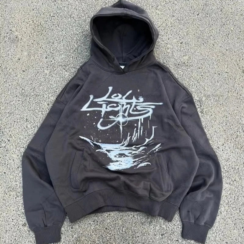 Retro Punk Oversized Pullover Hoodie Autumn Winter cotton hoodie Men Women Casual Warm Loose Pullover outdoor commute top