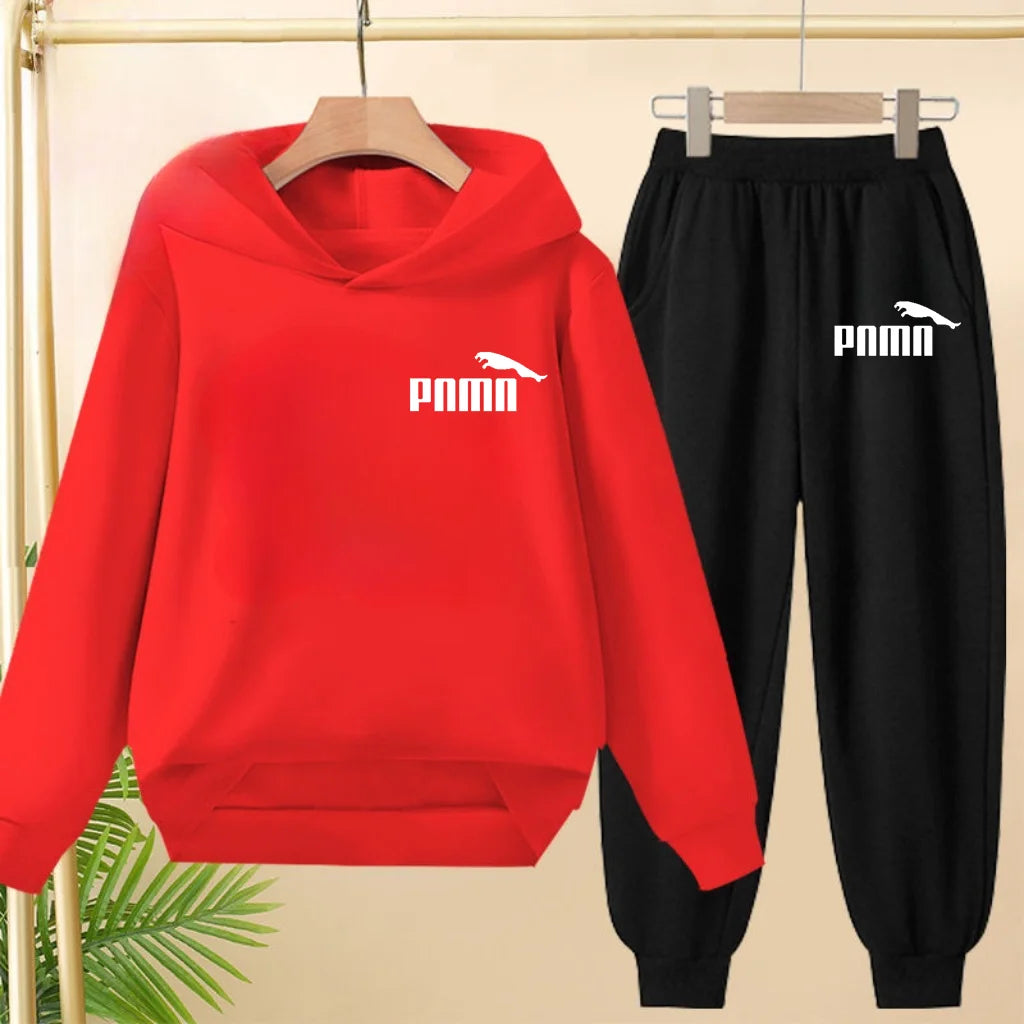 Leisure Children Hoodie Sportswear With Classic Prints Simple Elements Breathable Versatile Two-piece Set For Both Boy And Girl - ATFH