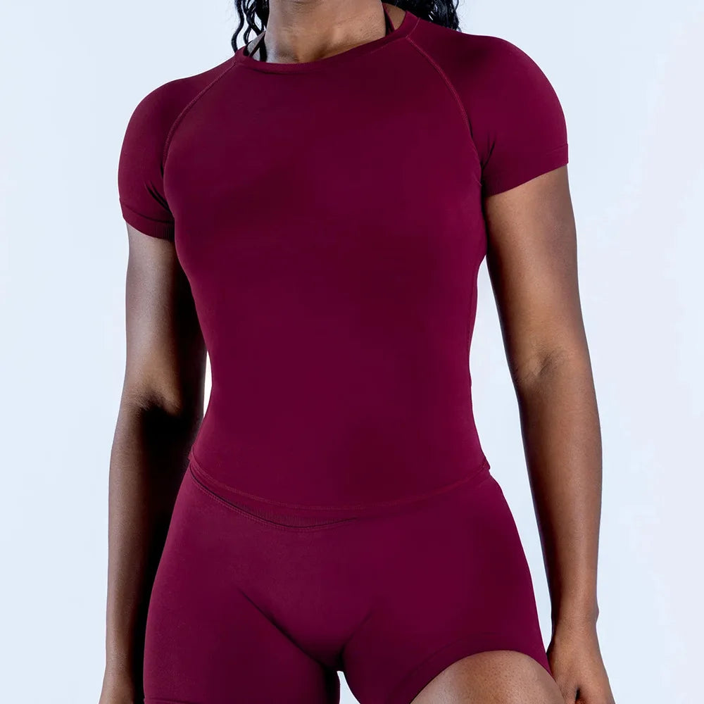 Select Summer Seamless Gym Navel Tee Yoga Suit Running Sports Tee Fitness Training Sports Tee Customizable Label - ATFH