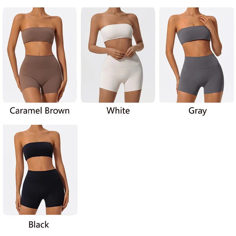 Summer Two Piece Fitness Sports Set Women Workout Yoga Outfit Strapless Bra Woman 2Ps Gym Crop Top Deportivos Mujer Gym Suits - ATFH