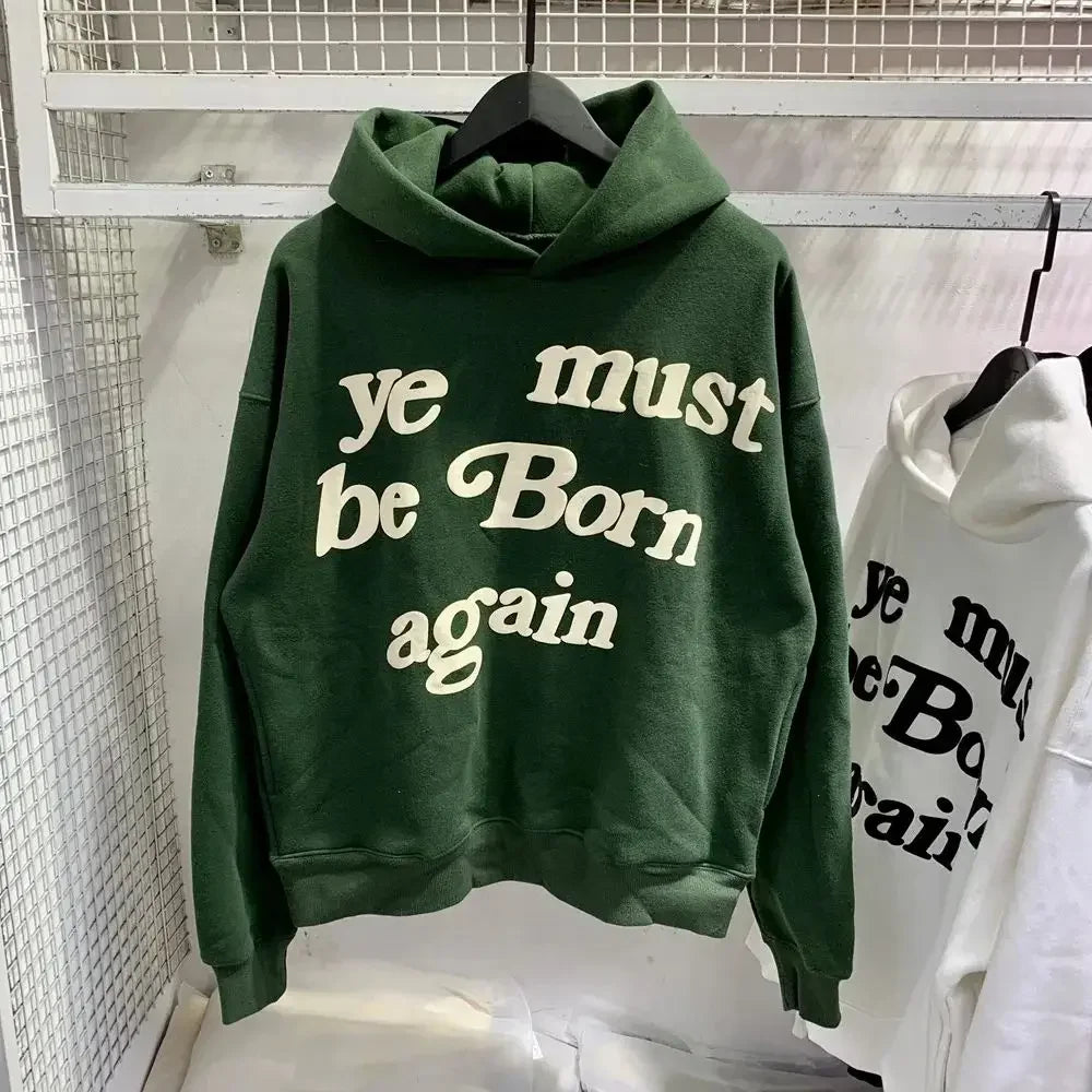 2024Fw Puff Print Kanye West Hoodie Men and Women 1:1 Pink Leaf Color Must Rebirth Hoodie Plus Size Pullover CPFM Sweatshirt - ATFH