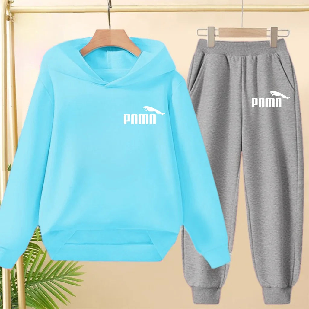 Leisure Children Hoodie Sportswear With Classic Prints Simple Elements Breathable Versatile Two-piece Set For Both Boy And Girl - ATFH