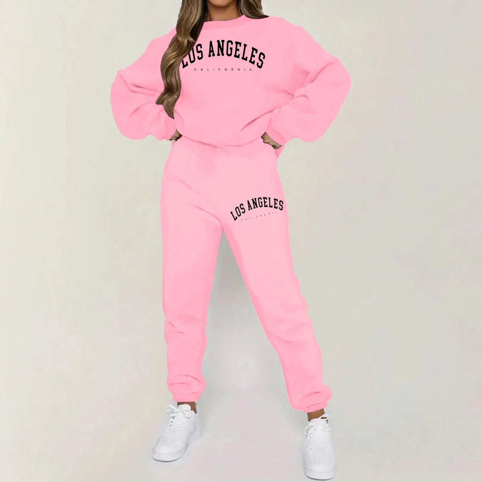 Women'S Printed Outfit Long Sleeve Solid Color Hooded Sweatshirt And Sweatpants Two Piece Set Autumn Casual Sportswear Suits