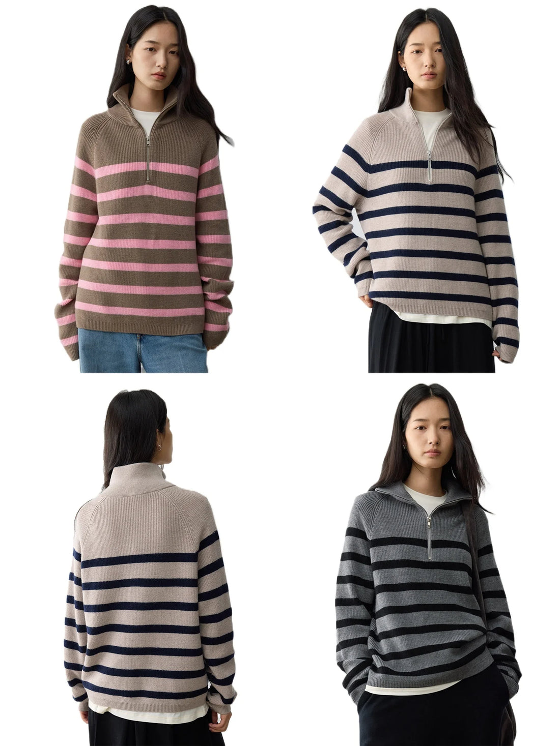 Heavy German BY worsted wool, classic contrasting stripes loose lapel half zip knitted sweater - ATFH