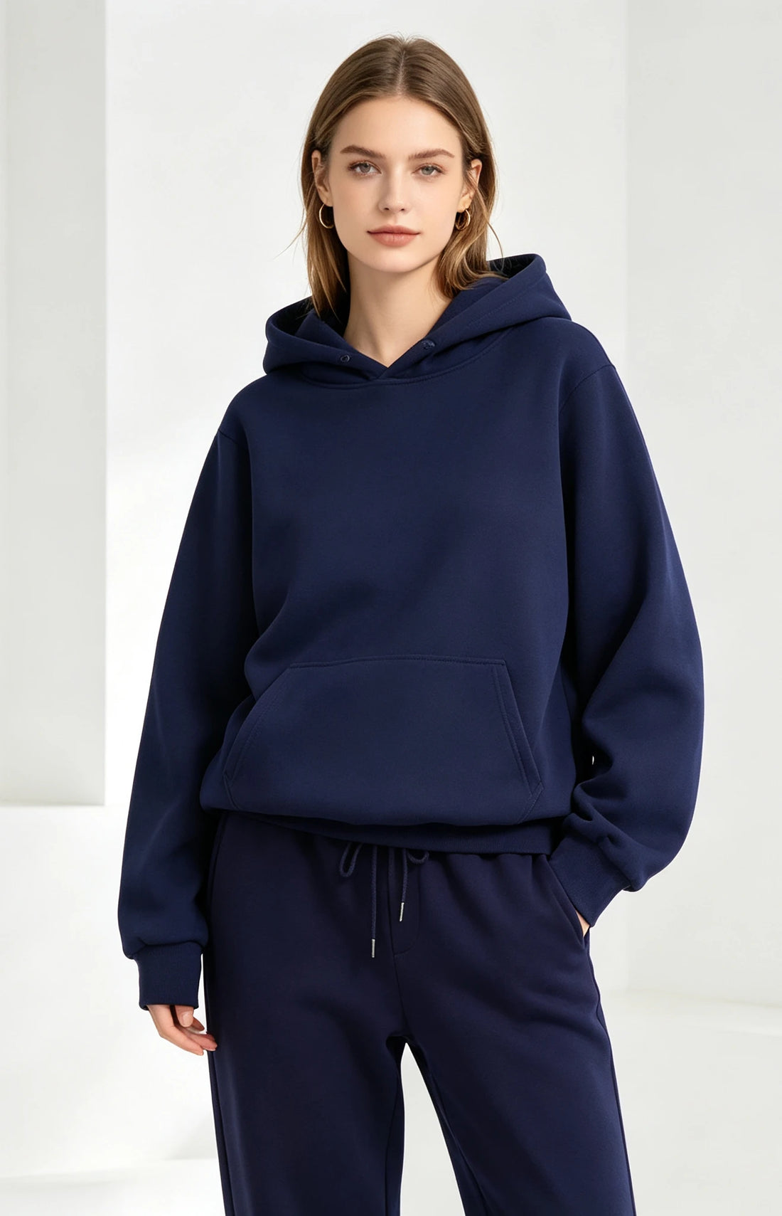 Autumn and Winter Casual Daily Women's Two-Piece Sports Suit Solid Color Hooded Sweat Loose Drawstring Pants Home Clothes