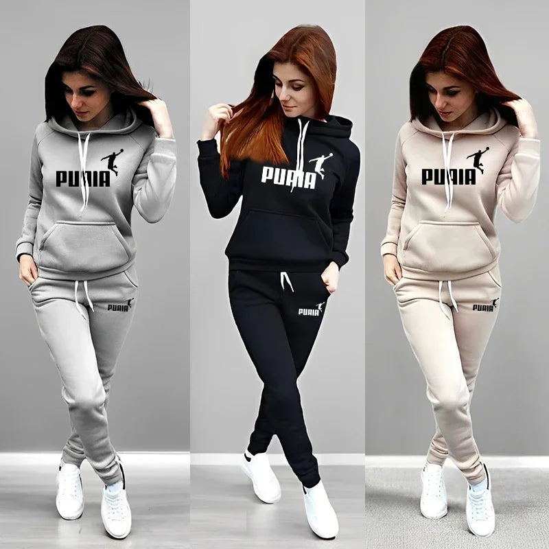Autumn Winter Daily Casual Sporty Hoody Outfit Female Home Outdoor Comfort Sportswear Women's Jogger Set Hoodies and Sweatpants