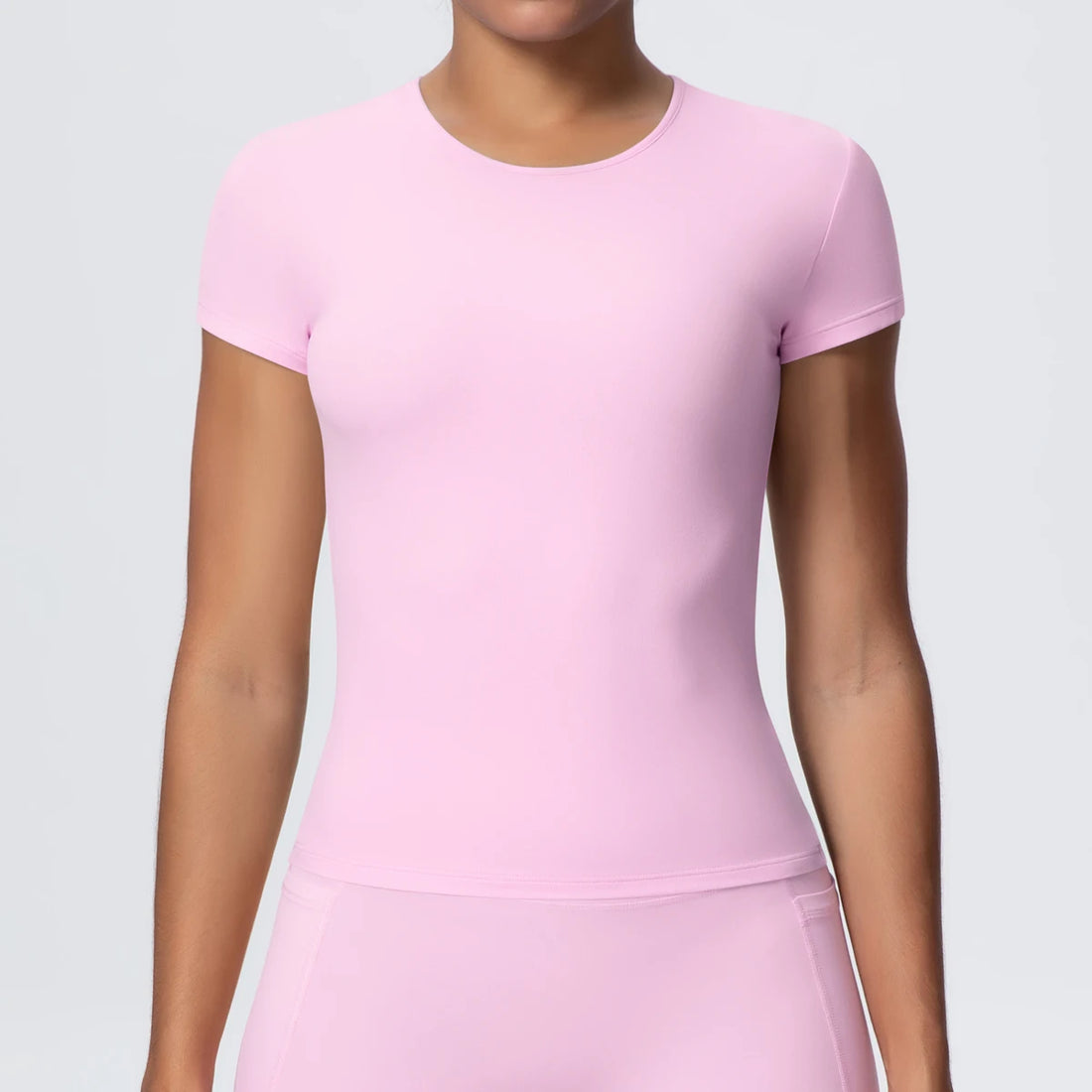 Woman Solid Color Workout Top T-Shirt Quick Drying Breathable Short Sleeve Gym Sports Running Slim Casual Yoga Top Clothing - ATFH
