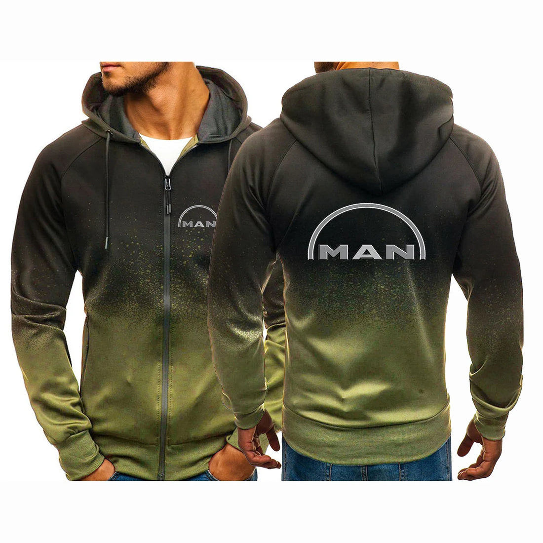2023 New Truck Man Car Logo Hoodie Gradient Color Spring Autumn Printing Men Personality Zipper Jacket Comfortable Tops