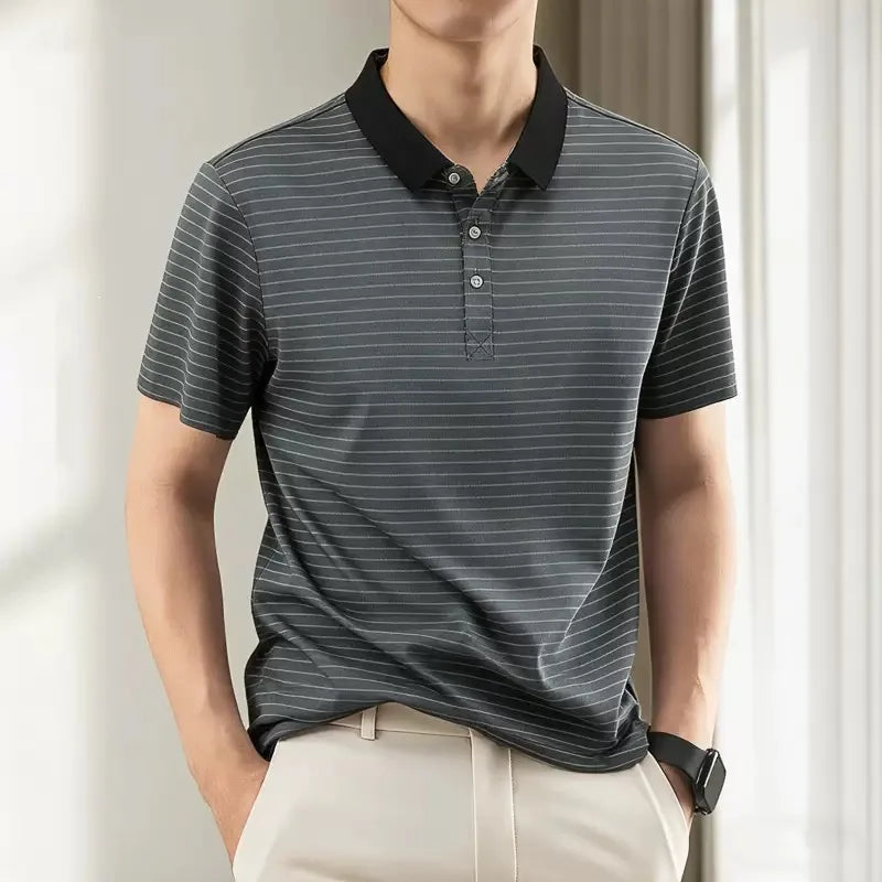 New Summer Classic Stylish Breathable Striped Short Sleeve Polo Shirt Men's Business Casual Sports High Quality T-Shirt