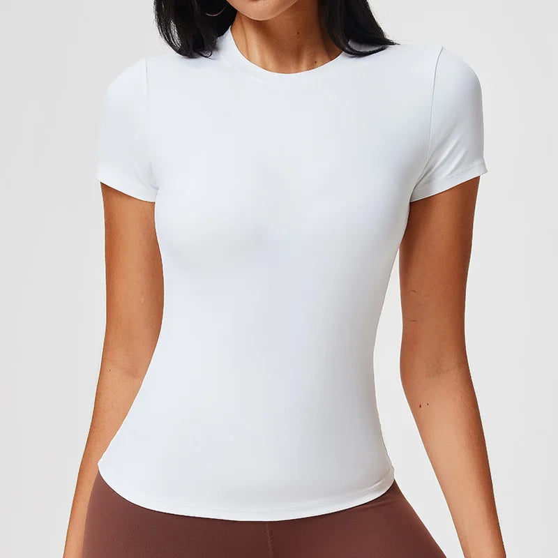 Women's Slim Fit Quick-Dry Sports Top Barely-There Feel Fitness Shirt for Running Yoga Short Sleeve Casual Cross-Border - ATFH