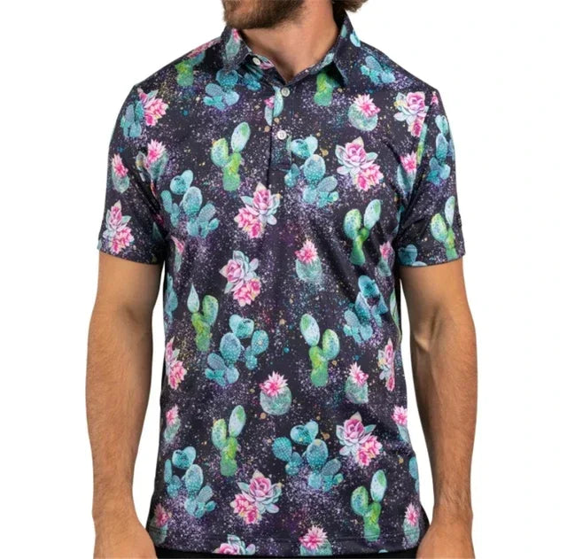 Summer Printed Floral Casual Golf T-shirt Men Outdoor Short Sleeve Quick Dry Breathable Clothing Lapel F4 Racing Polo T-shirt