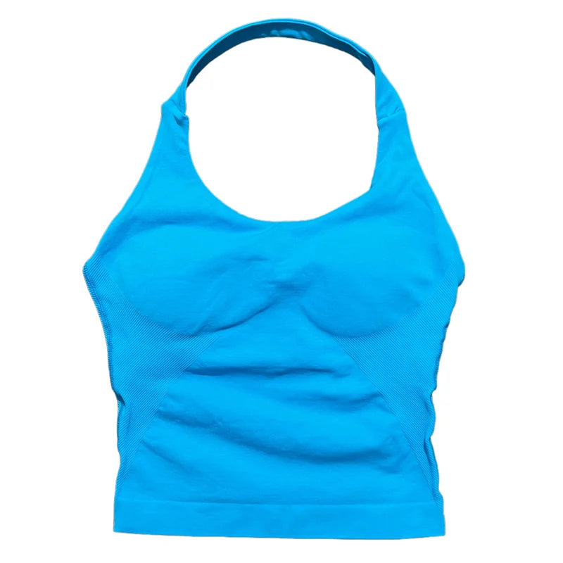 Sports Gym Halter Top Woman Seamless Yoga Tank Removable Chest Pad Push-up Sports Vest Fitness Workout Running Tops - ATFH