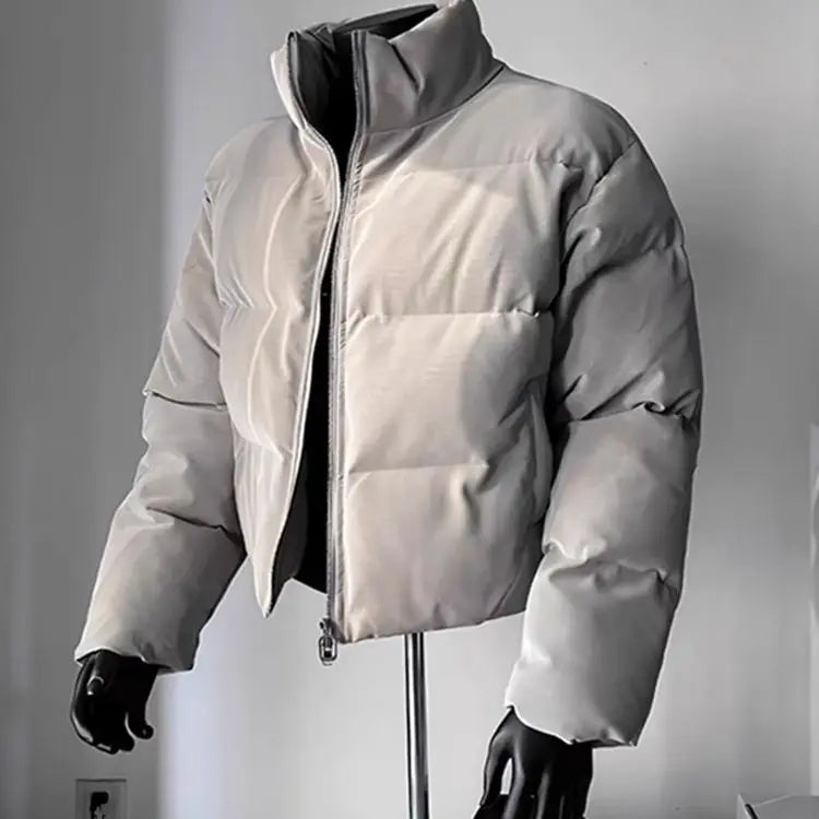 2026 Fashion Cotton Padded Coat for Men Winter Cropped Stand Collar Puffer Jackets Male Long Sleeve Thick Warm Overcoats F285