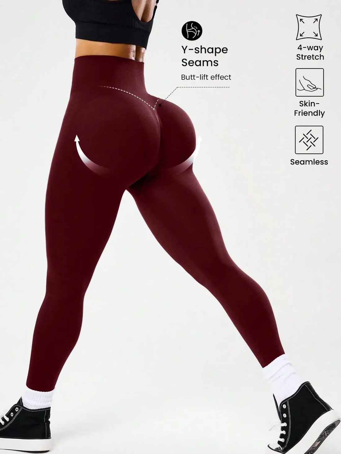 Bestselling Women's High-Waisted Tummy Control Peach Ass Running Fitness Leggings with V-Back, Breathable, Quick-Dry, and Lifted - ATFH