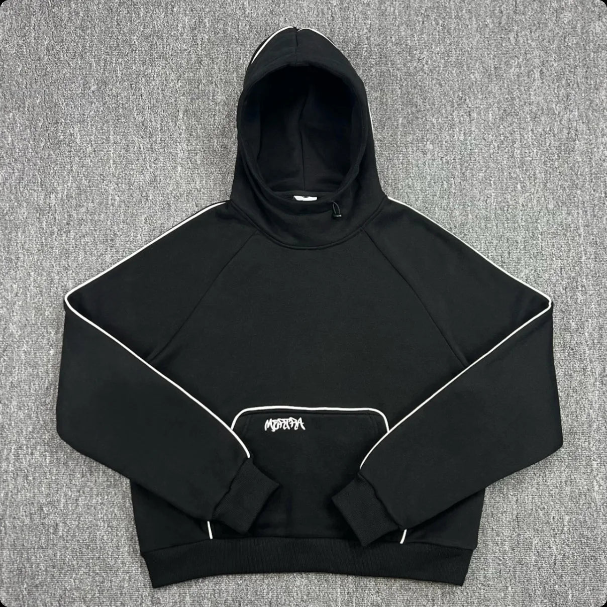Mertra Patchwork Embroidery Fleece High Street Loose Autumn-Winter Men's and Women's Couple Sleeve Hooded Sweatshirt - ATFH