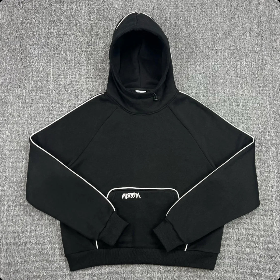 Mertra Patchwork Embroidery Fleece High Street Loose Autumn-Winter Men's and Women's Couple Sleeve Hooded Sweatshirt - ATFH