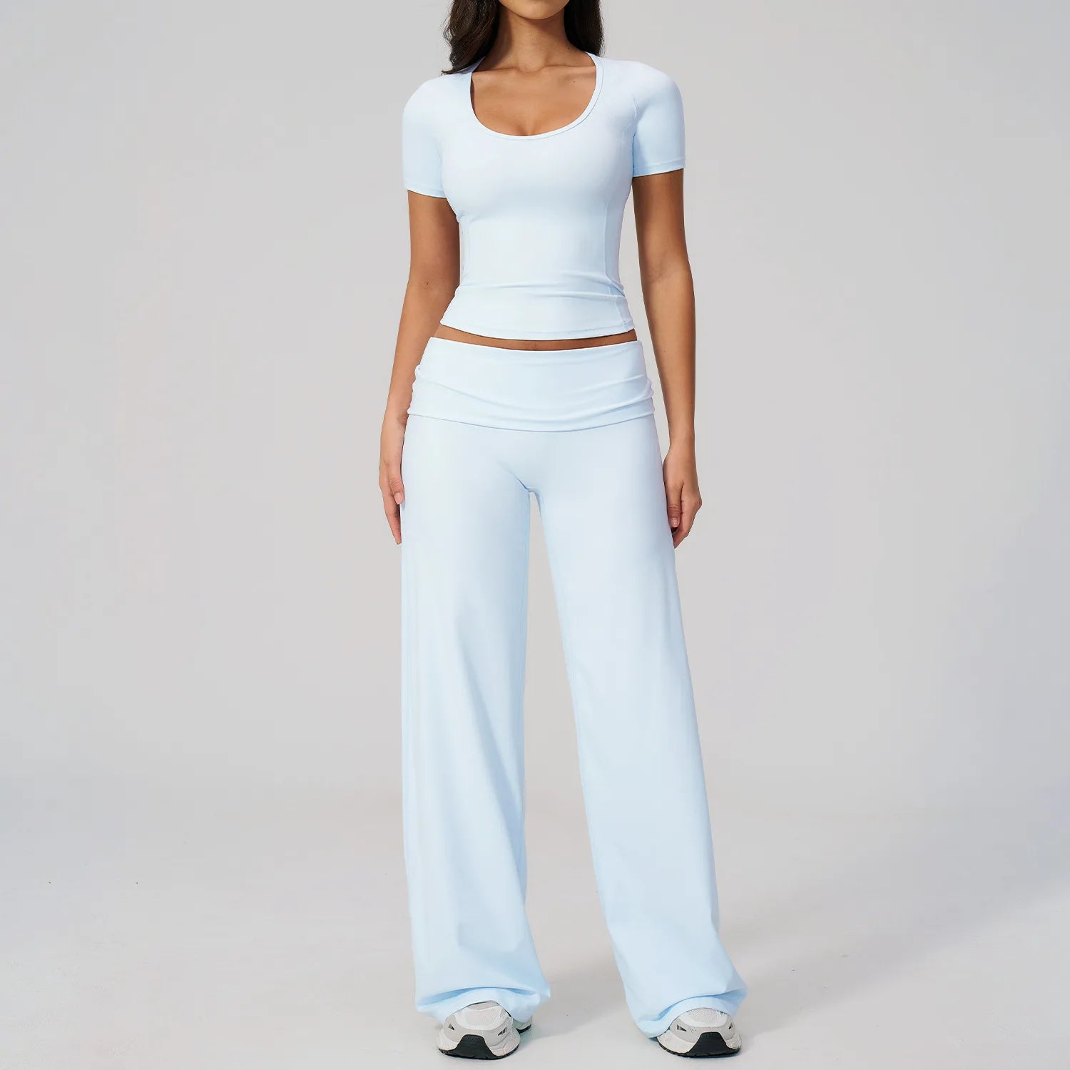 2PCS Fitness Suit Gym Tracksuits Deep V Yoga Bra Athletic Wear Female High Waist Workout Flared Pants Sports Set Yoga Clothes