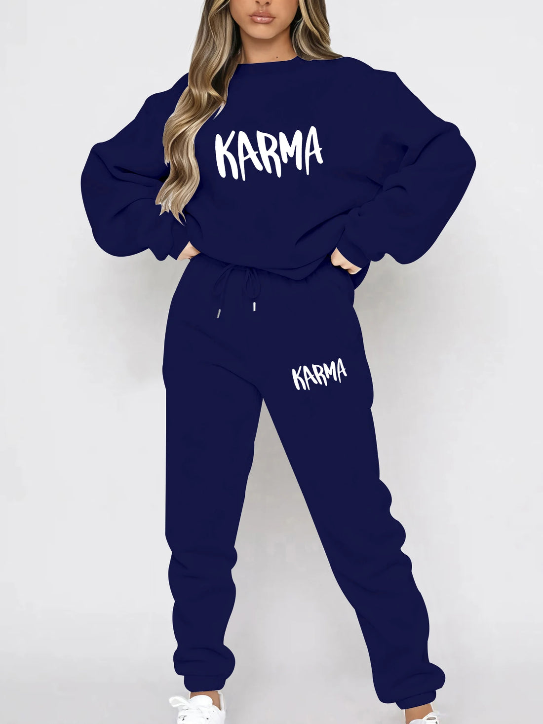 Autumn and Winter Season Lazy Print Long-Sleeve Set, Loose Casual Fit Sweatshirt, Jogger Pants, Casual Sweet Lazy Comfortable Pullover, Crew Neck Sweatshirt + Wide-Leg Pants Two-Piece Set for Party and Commuting, Women's Clot