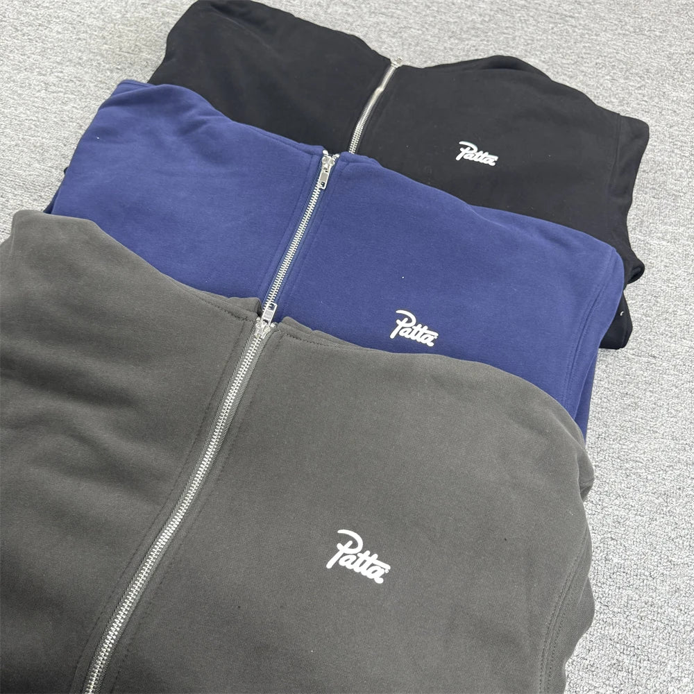 25fw PATTA Zipper Hoodie Men Women Heavy Fabric Unisex Casual Zip Coats Pullover - ATFH