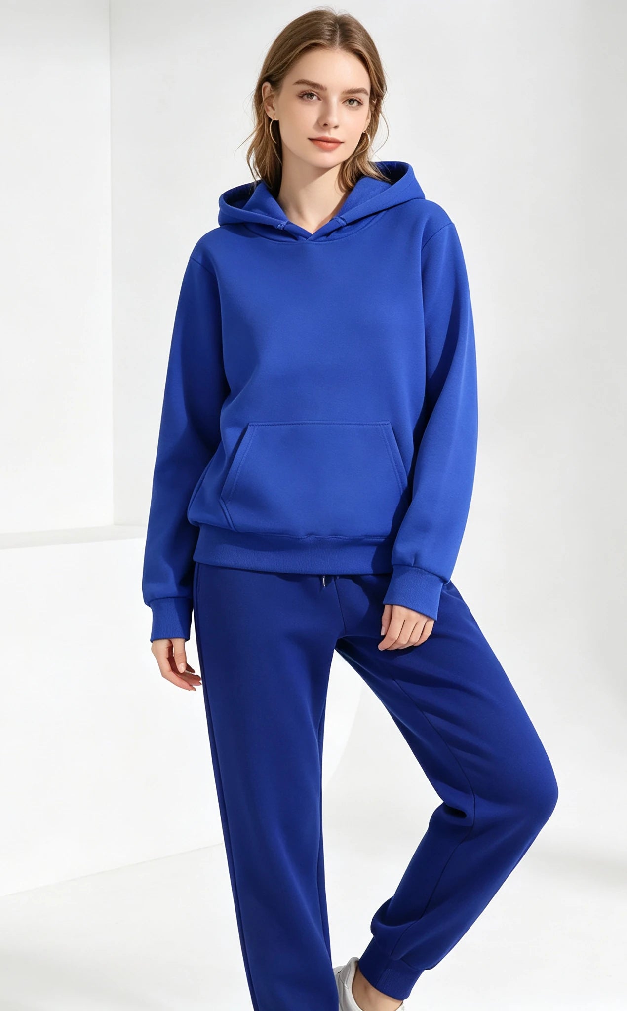 Women's Autumn and Winter Solid Color Minimalist Two-piece Set Hooded Sweat Casual Drawstring Leg Sweat Pants Home Suit