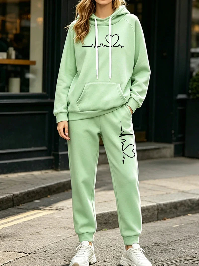 Autumn Winter Womens Tracksuit 2 Pcs Sets Casual Hooded Sweatshirt Outfits Outdoor Sports Clothing Warm Street Woman Pants Suit