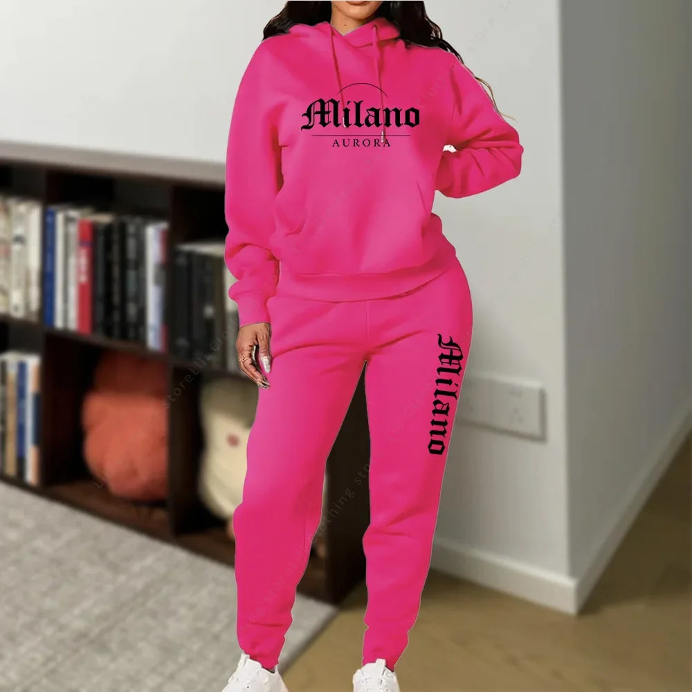 Matching Set for Woman Hoodies Sweatpants Set Fall Winter Athleisure MLANO Letter Print Fleece 2 Piece Womens Tracksuit 2026 New