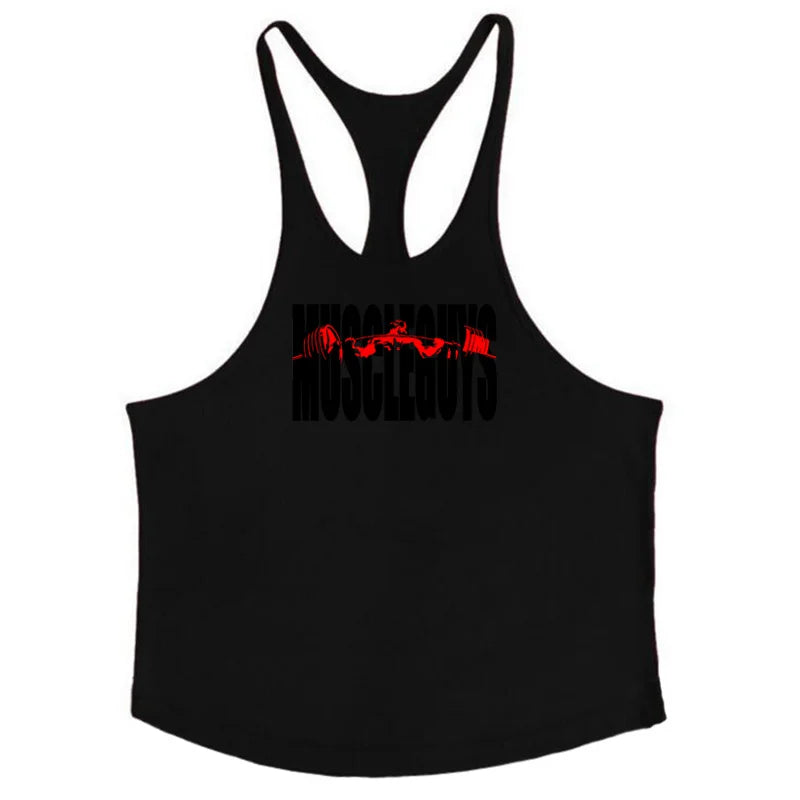 Mens Summer Sport Cotton Loose Stringer Singlet Sexy Casual vest Fitness Workout sleeveless Tank Top for Bodybuilding Training
