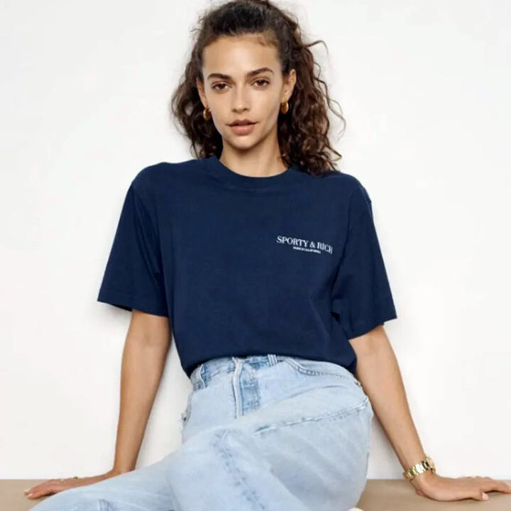 2024 Summer New Letters Printing Retro 90's Loose Cotton T Shirts Women Short Sleeve Casual Tees Ins Fashion Crewneck Shirts - ATFH
